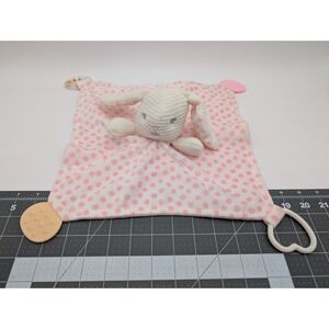 Modern Baby Knit Rabbit Lovey Rattle Pink Security Blanket Stuffed Animal Toy
